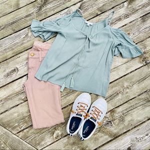 Patrons of Peace Open Shoulder Top